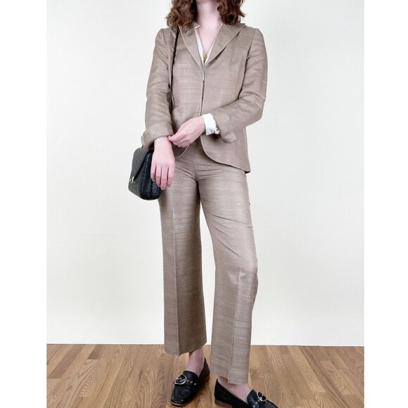 AKRIS 100% Silk Woven Pants Suit Blazer Jacket Coat Trousers Matching Coord Set - Picture 2 of 12